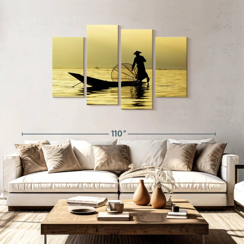 Pêcheur du lac Senne Inle, H 48 po x l 75 po