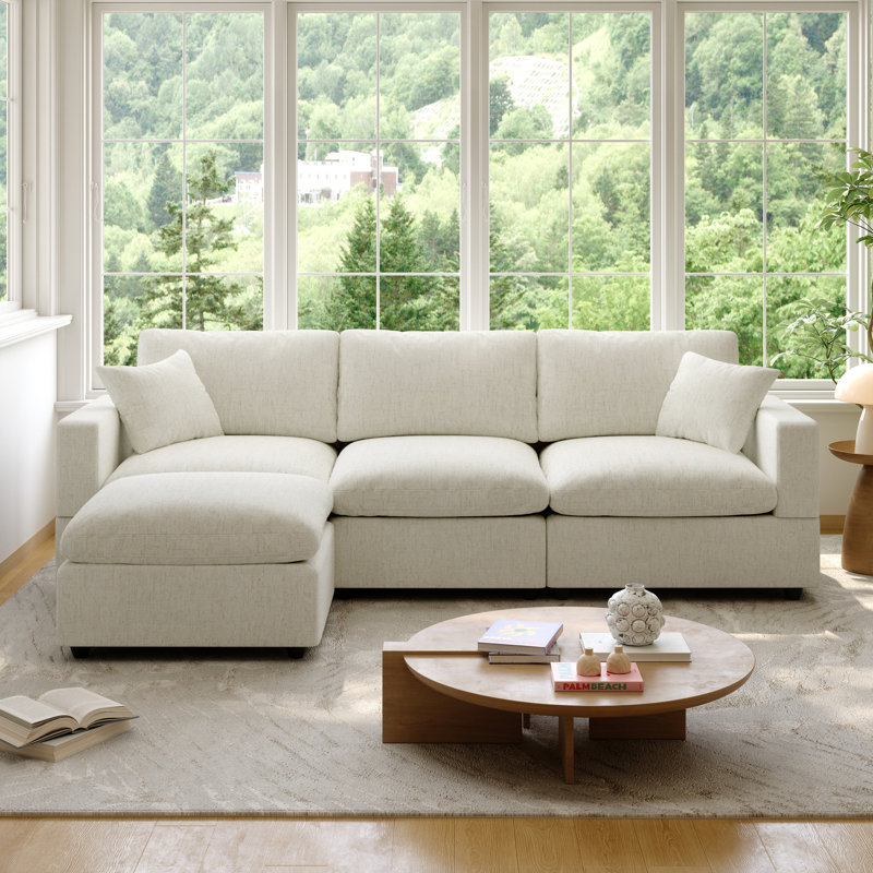 Cloud Couch Modular Sectional Sofa, Deep Seat Convertible Modular Couches For Living Room, Modern Comfy Down Filled Soft Cloud Sectional Sofa With Movable Ottoman