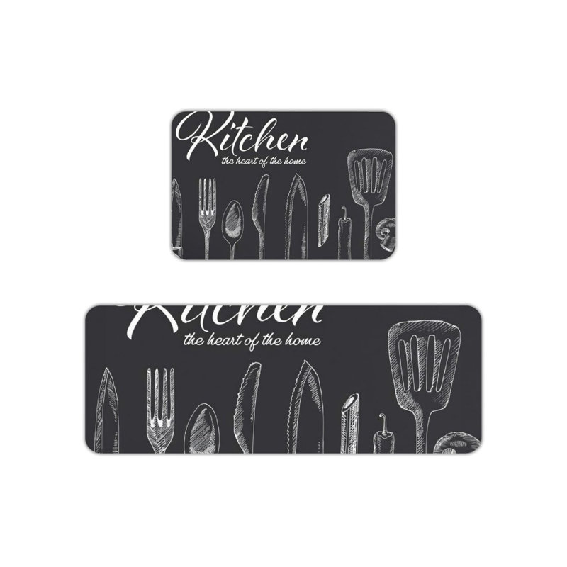 Tapis noir pour ustensiles de cuisine pour salle à manger, noir et blanc