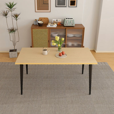 63-Inch Modern Dining Table, Wooden Tabletop & Rust-Resistant Iron Legs, Rectangular Kitchen Table For 6-8 People, Rustic Industrial Design For Dining