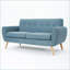 Causeuse compacte Mid-Century Sofas | Bouton capitonné | Pieds en bois d'hévéa | Tissu bleu marine