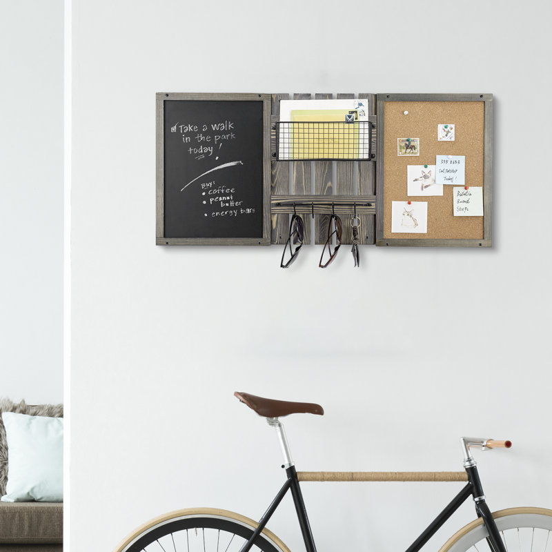 Mail Basket With Chalkboard, Cork Board And Key Hooks