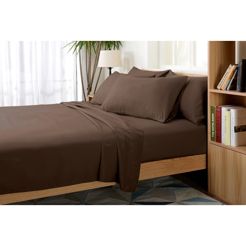Microfiber Sheet Set, Chocolate, Queen Sheet Set with Fitted Sheet and Pillowcases