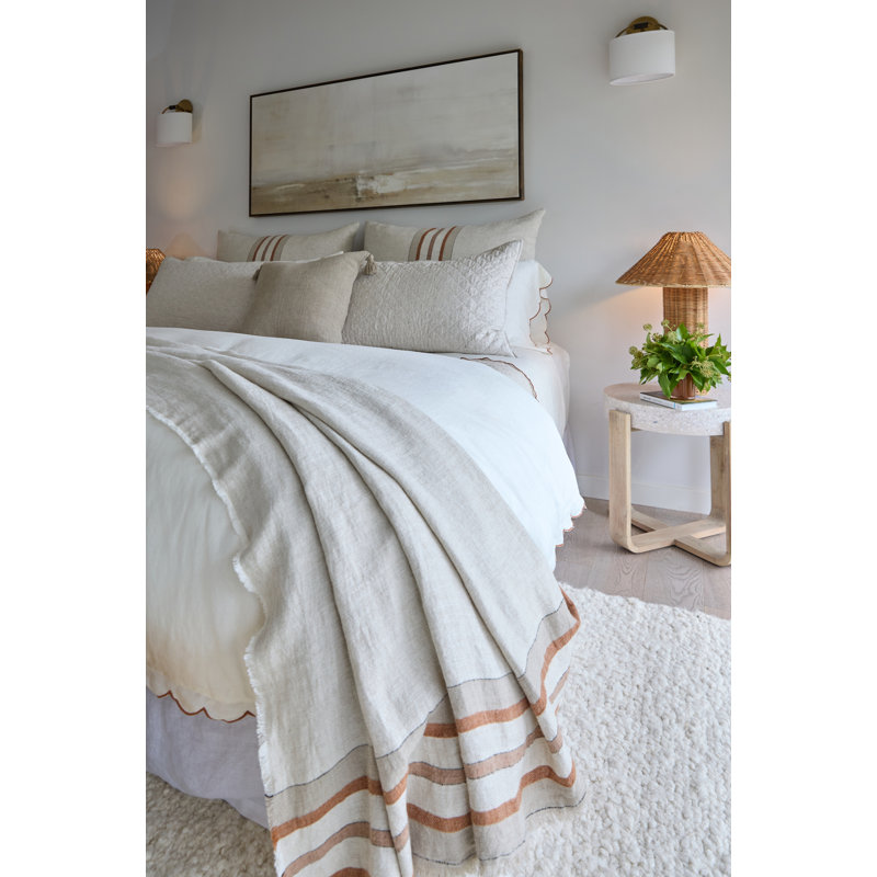 Kelly Linen Duvet Cover, Queen Duvet Cover, Cream/Terra Cotta