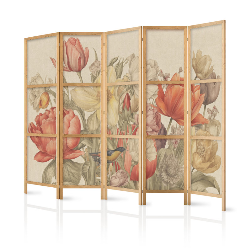 171cm H Solid Wood Folding Room Divider, 171cm H x 225cm W x 1.2cm D, 5