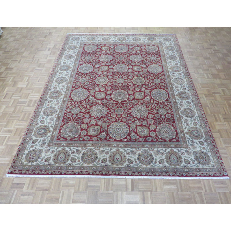 Tapis en laine rouge/gris 9 pi 1 po x 12 pi 1 po one-of-kind-noué la à la main Bearfield