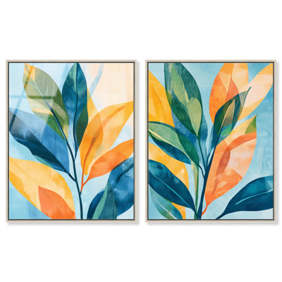 «Summer Breeze Duo», ensemble de décorations murales imprimées en acrylique encadrées par Art Remedy, cadre argenté, 24 x 30