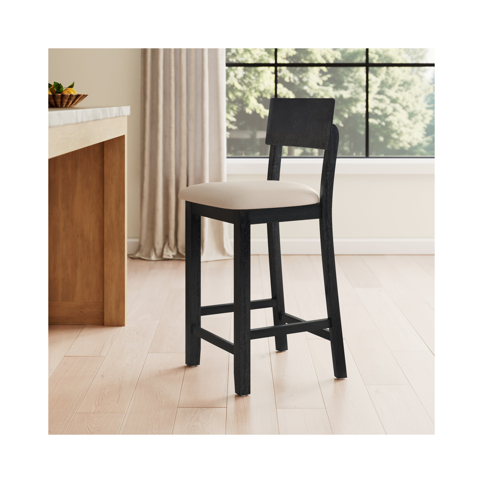 Paxton Upholstered Counter/Bar Stool, Beige Seat/Dark Charcoal Frame, Counter Stool (24" Seat Height)