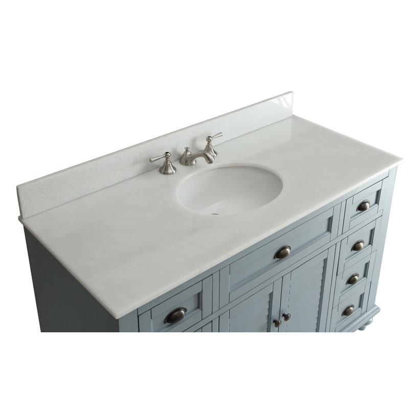 49" Blue Cottage Style Bathroom Vanity with Quartz Countertop
