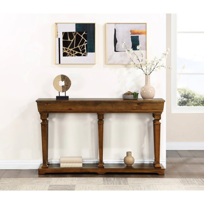 Timeless Oak Console Table With Legs - Rectangular Design For Enduring Appeal Stunning Finish Wooden Top Apron Living Room Decor