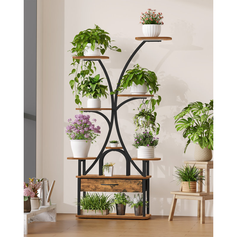 Plant Stand Indoor with Grow Lights, 9-Tier Plant Shelf with 4 RGB LED Lights, 164 cm Tall Flower Stand with Color and Timing Adjustable for Living Room, Balcony 