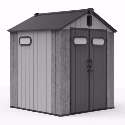 6X6 FT Outdoor Resin Storage Shed, Waterproof Plastic Garden Shed With Lockable Door, Windows & Vents, Outside Storage Tool Shed