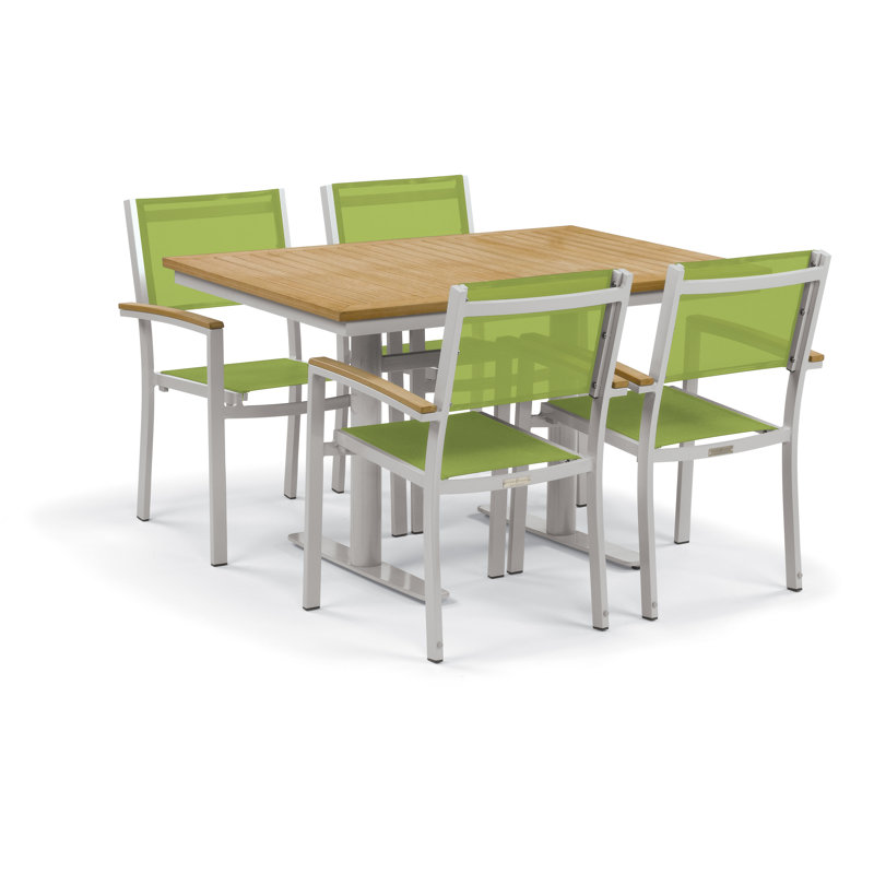 Travira Stacking Patio Arm Chair, Go Green, Flint, Tekwood Natural