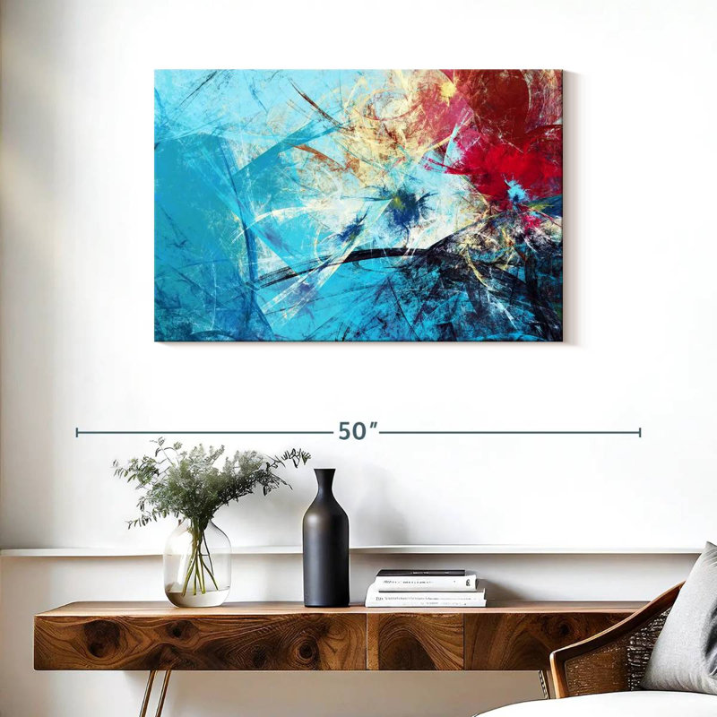 Avery - abstrait rouge et bleu, H 24 po x l 36 po
