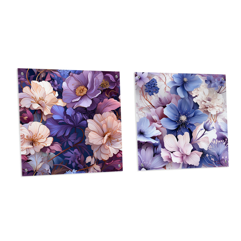 Fleurs mauves du pays des merveilles I - ensemble de 2 art mural en acrylique, H 36 po x l 73 po