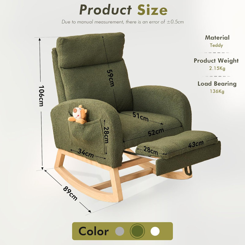 Nursing Rocking Chairs for Adults, Teddy Nursery Rocking Chair, Green