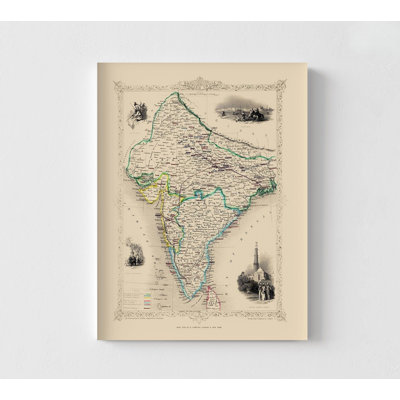 «British India - Tallis 1851», affiche historique du Royaume-Uni, reproduction de décoration murale historique britannique antique, impression de carte asiatique, impression de style maison de campagne rustique