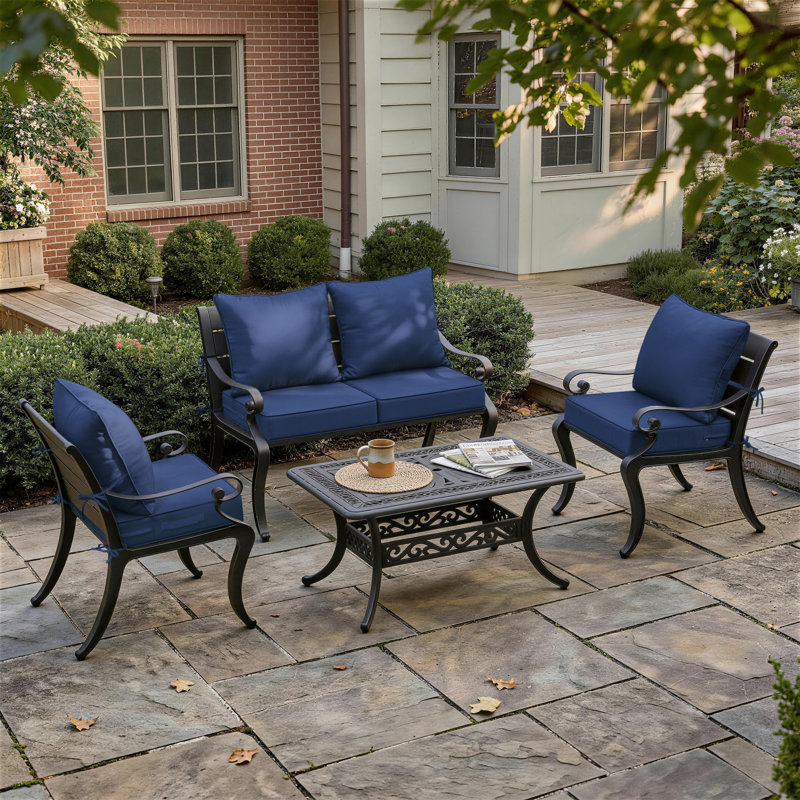 Housse de coussin de siège d'extérieur pour patio avec fond antidérapant, 4, L 24 po x P 24 po, Bleu