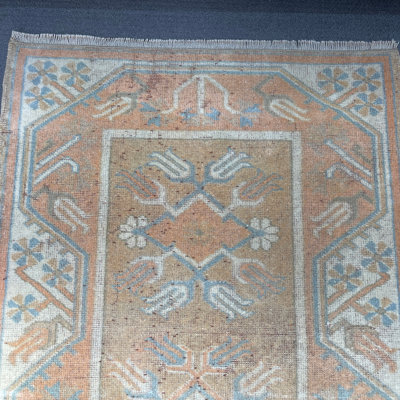 Tapis orange traditionnel en laine 30,3 x 55,1 pouces