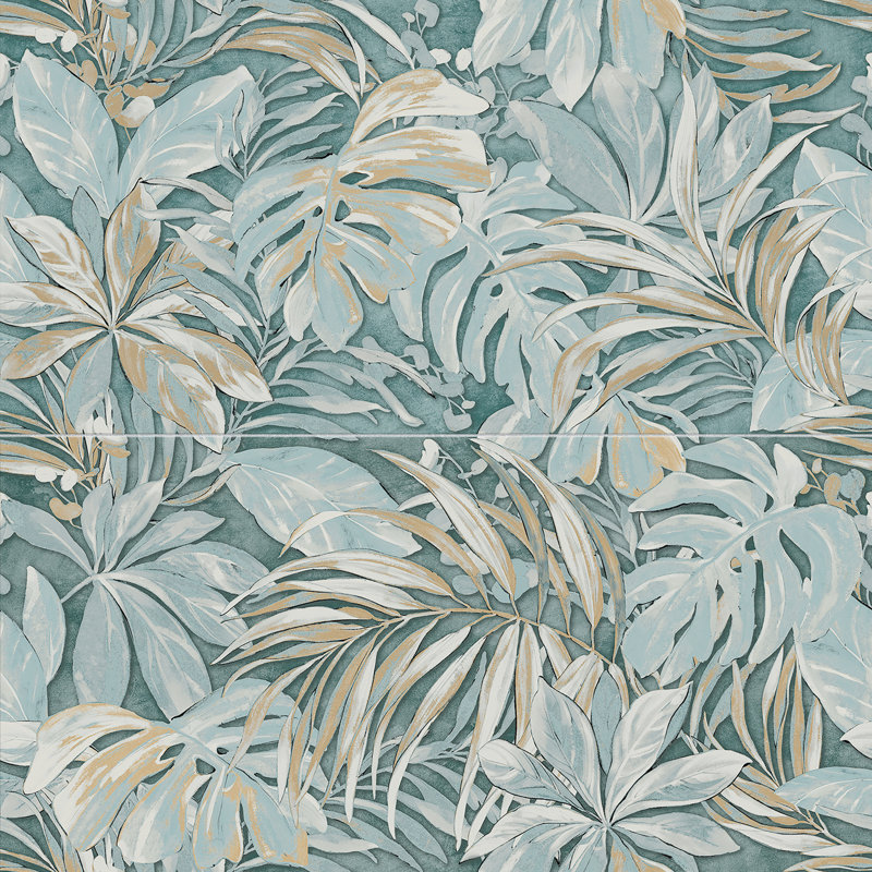 Parete Tropici 24" x 47" Porcelain Natural / Floral Wall & Floor Tile, Blue