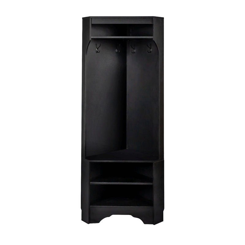 Minimalist Corner Hall Tree With Shoe Bench, Versatile Entryway Coat Rack With 4 Hooks, Corner Cabinet With Adjustable Shelf For Hallway, Living Room, 29.5''W*71.6''H
