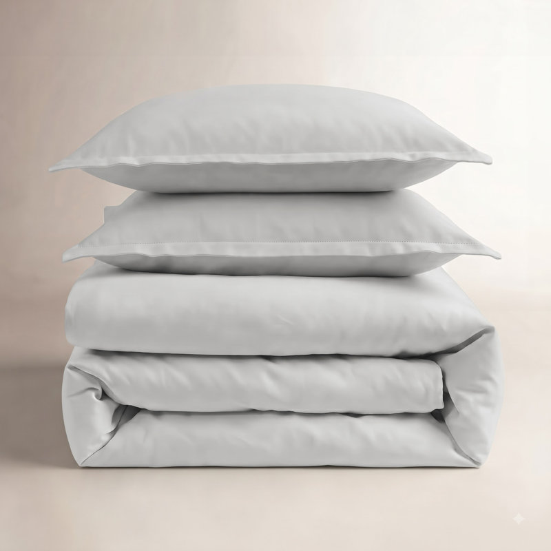 Hemstitch Cotton Duvet Cover Set, King, Silver