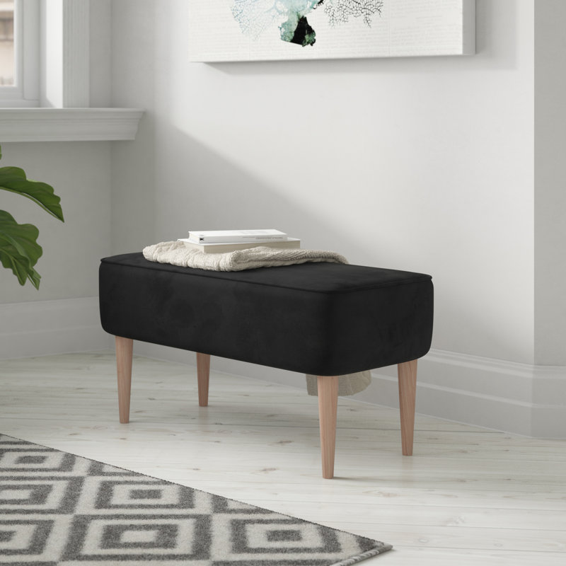 Milo Polyester Blend and Velvet Upholstered Bench, Black, Natural