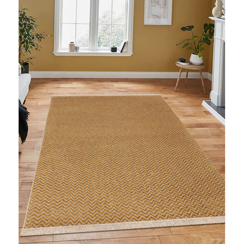 Tapis rectangulaire brun / orange tissé à la machine en jute / chenille Chervon, Rectangle 2 pi x 3 pi 3 po