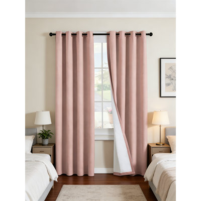 Linen Blended 100% Blackout Curtains 2 Panels, 96 Inch, Heathered Baby Pink
