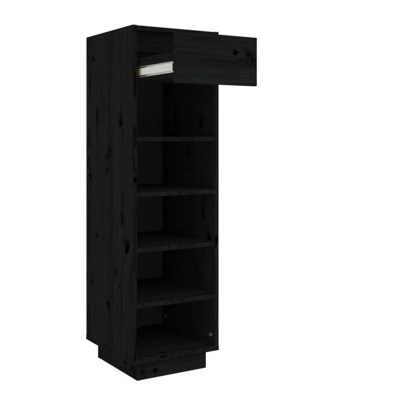 Union 5 Pair Solid Wood Shoe Storage Cabinet, Black