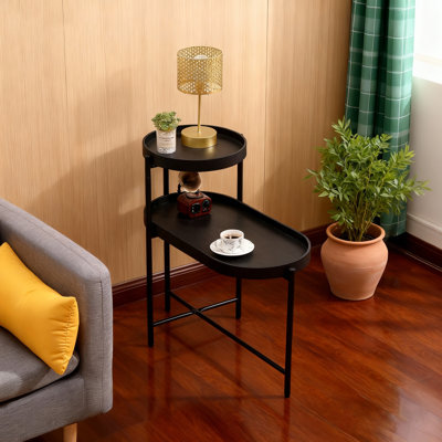 2-Tier Black Side Table