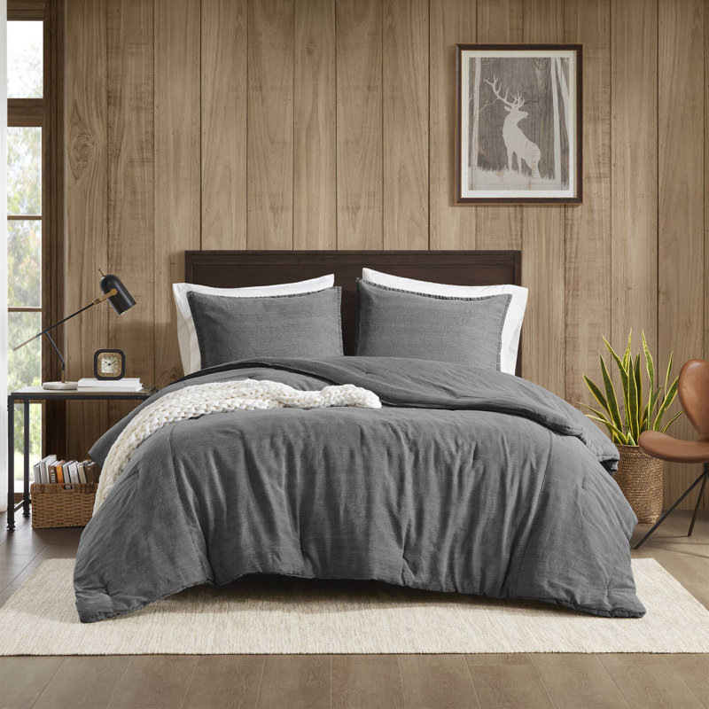 Mckenzie Twill Washed Comforter Set, Twin Duvet Cover + 1 Standard Sham, Grey