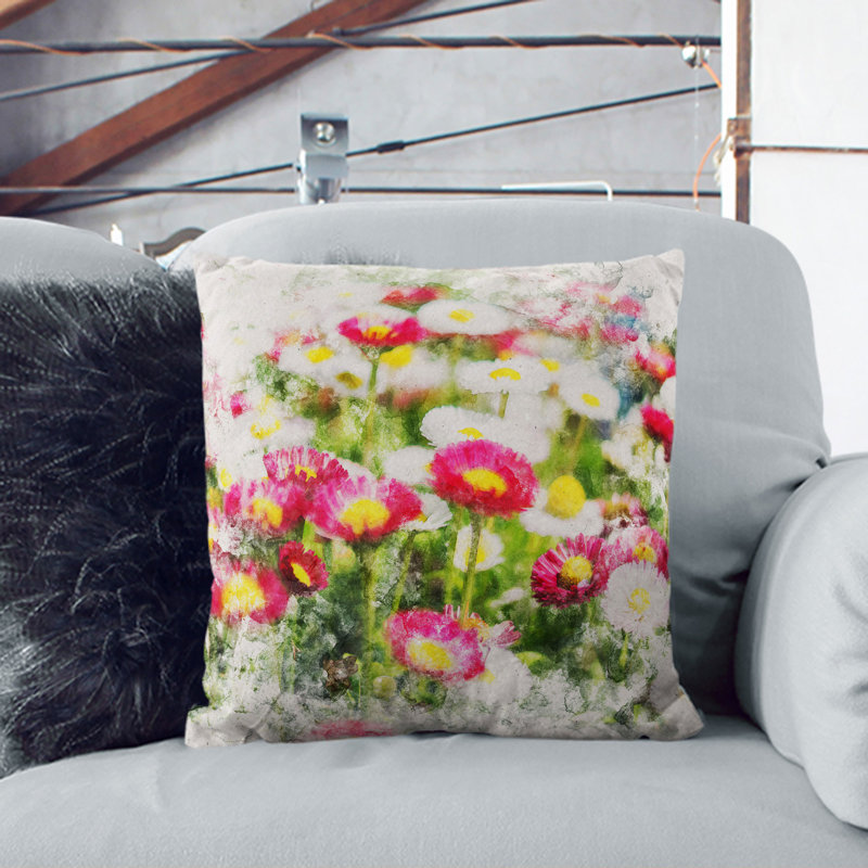 Pretty Watercolour Floral Scatter Cushion, 55cm H x 55cm W x 20cm D