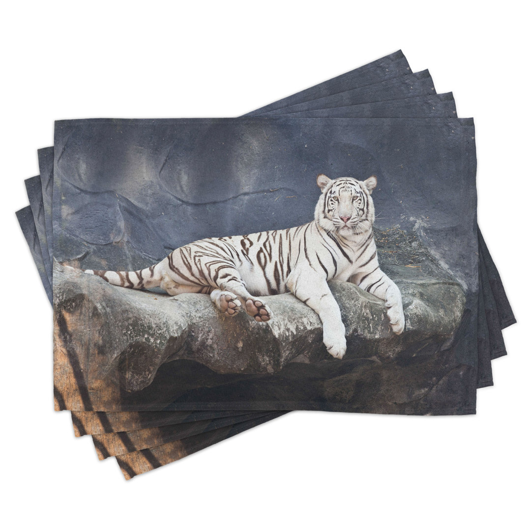 Platzmatten, Wildlife Katze auf dem Felsen, Tiger, Slate Blau Weiß