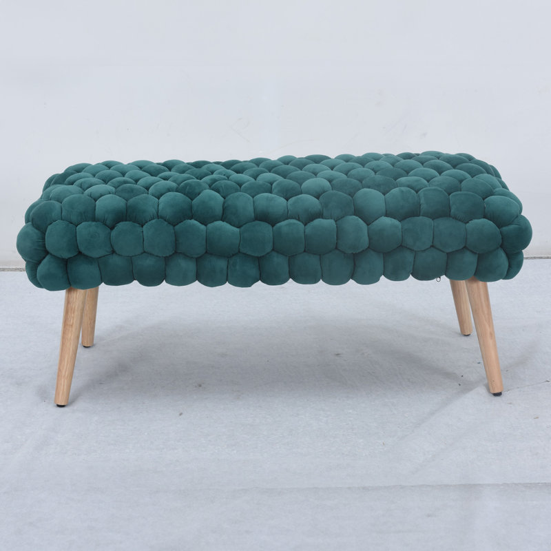 Aciel 97cm Wide Velvet Tufted Rectangle Geometric Shapes Footstool Ottoman, Dark Green