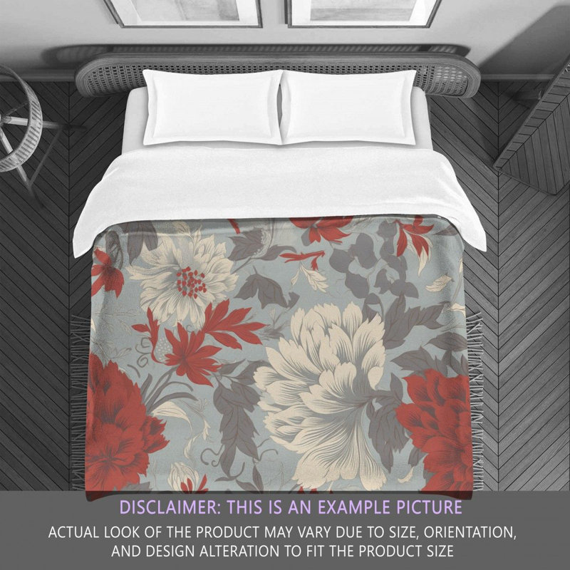 Botanical Gray/Red Microfiber Comforter, Queen Comforter