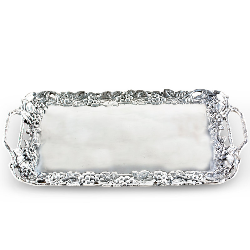 Grape Motif Aluminum Serving Tray with Handles