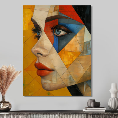 «Blue Yellow Cubism Woman Portrait - Abstract Cubism Print Wall Art Living Room»