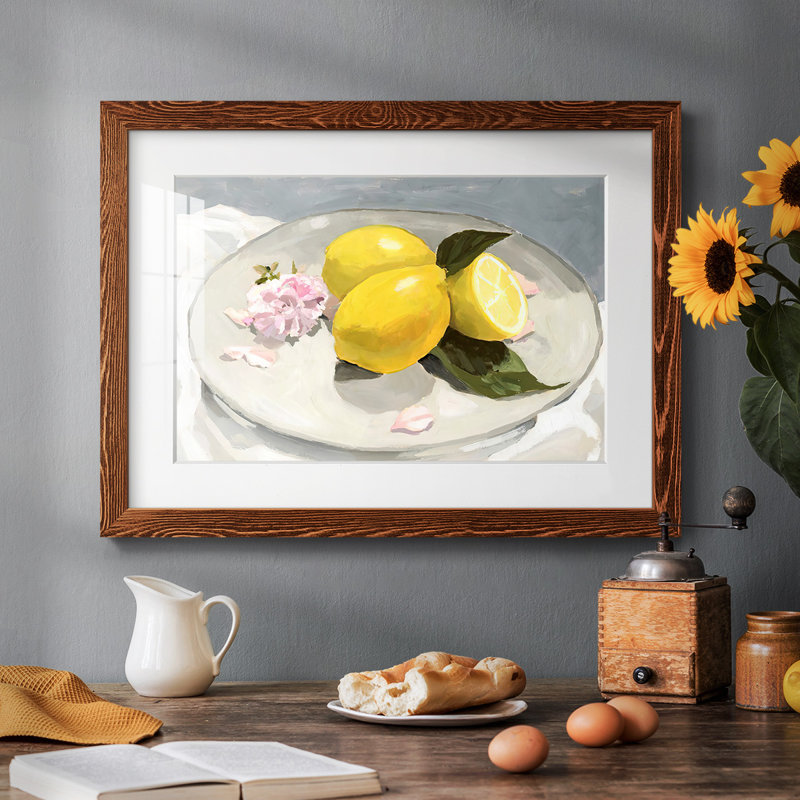 Citrons sur une plaque II - reproduction encadrée rustique avec tableau mat, Érable, H 18 po x l 26 po x P 1,5 po