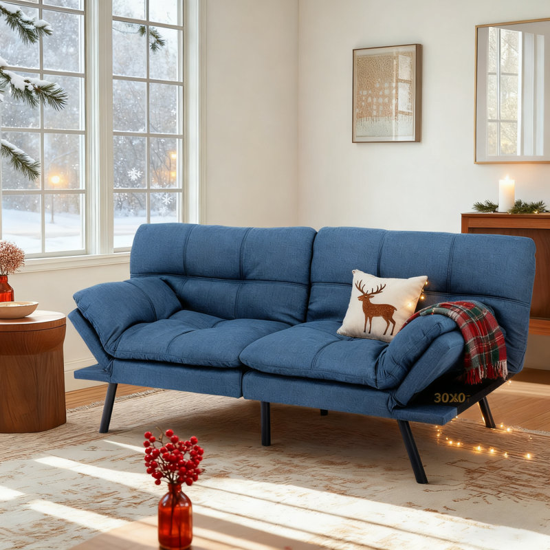 Canapé-lit futon convertible 71 po, Bleu