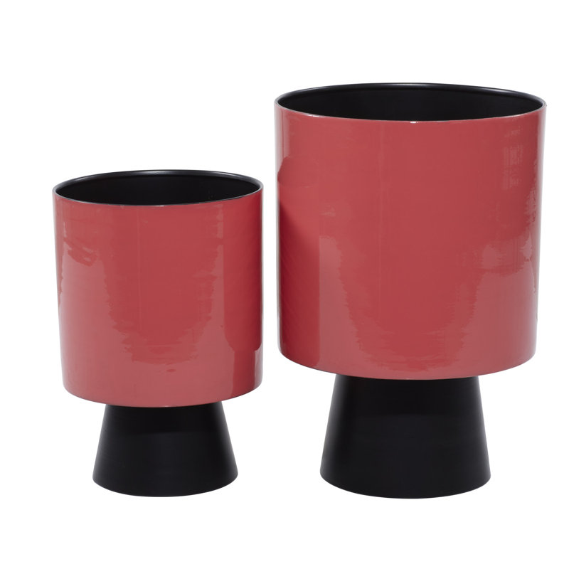 Ensemble de pots à fleurs en métal 2 pièces McMillian, Rouge