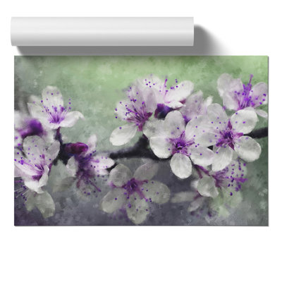 White and Purple Blossoms Painting - Frameless Print