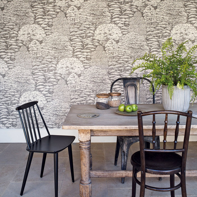 Woodland Toile Wallpaper, Ivory/Charcoal