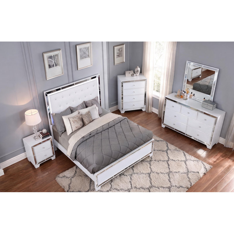Ensemble de chambre à coucher 5 pièces, Blanc, Double