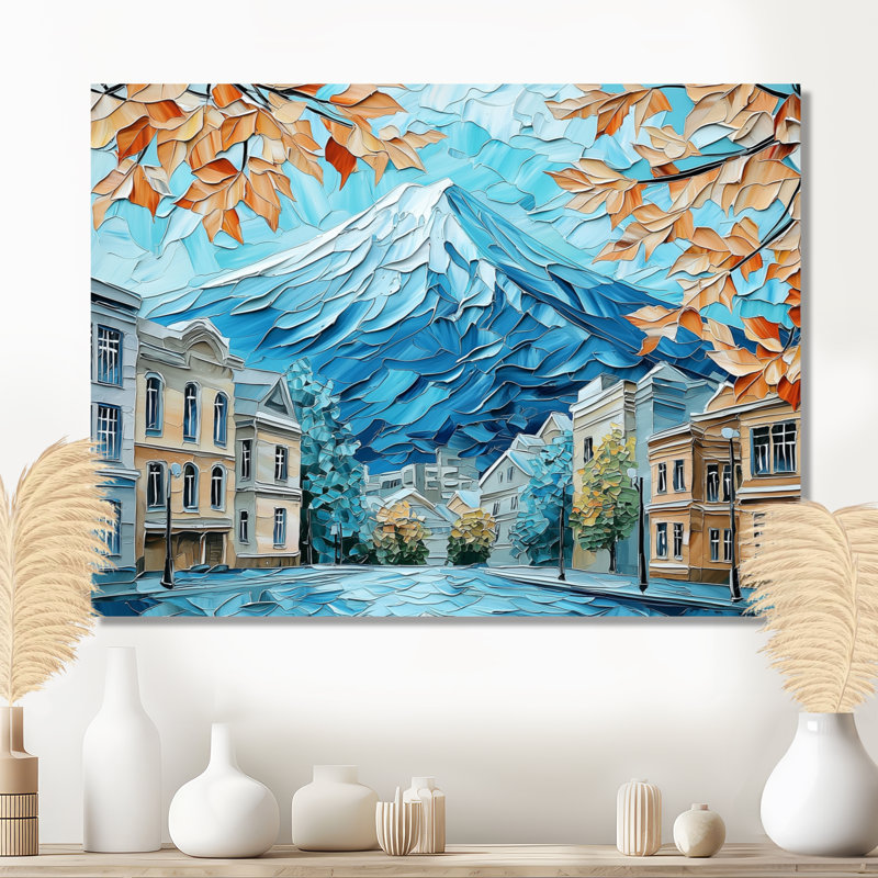 Abstrait, mont Fuji au Japon I - décor métallique de Tokyo, impression industrielle sur métal, H 24 po x l 32 po