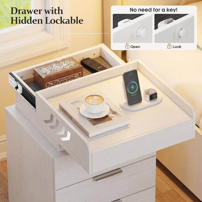 45 cm W Bedside Table, White Left