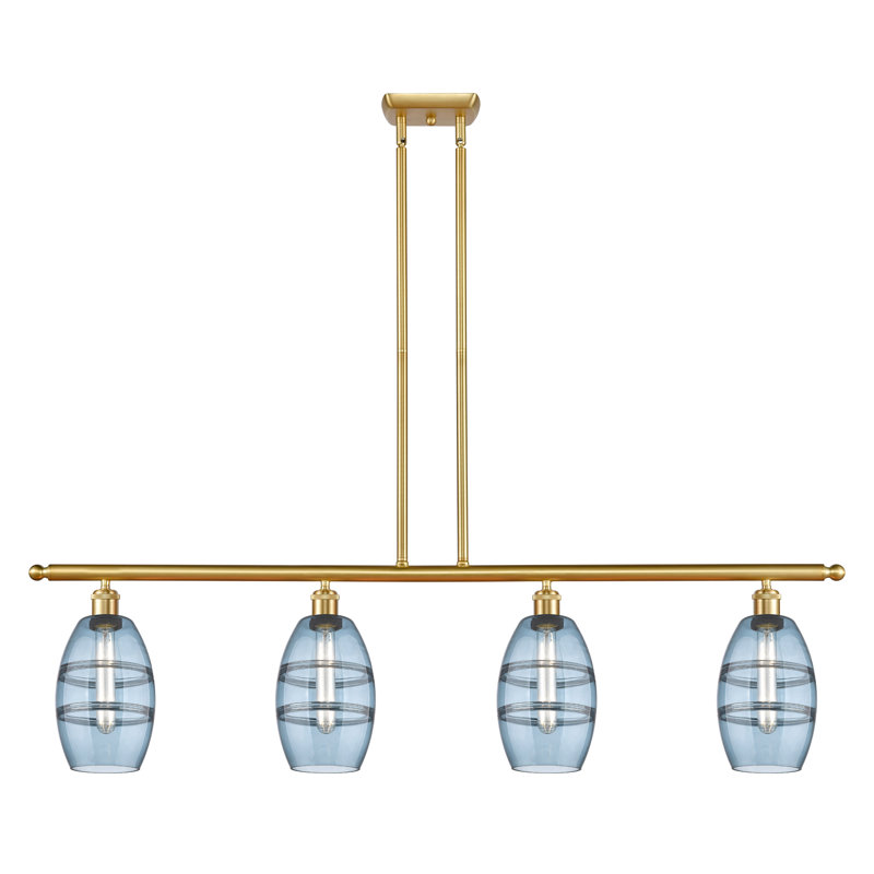 Dundrod 4 - Light Kitchen Island Pendant, Princess Blue, Satin Gold