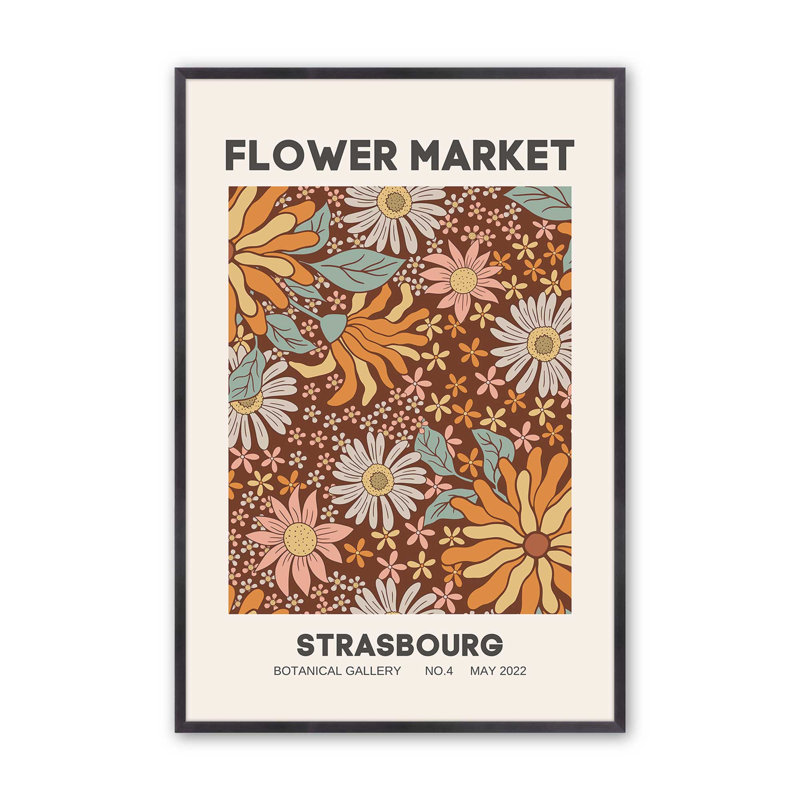 Impression rétro du marché aux fleurs de Strasbourg, H 15,25 po x l 12,25 po, Cadre photo simple en zinc patiné