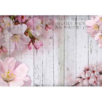 Peel & Stick Floral Wall Mural - Apple Blossoms On Vintage Wood