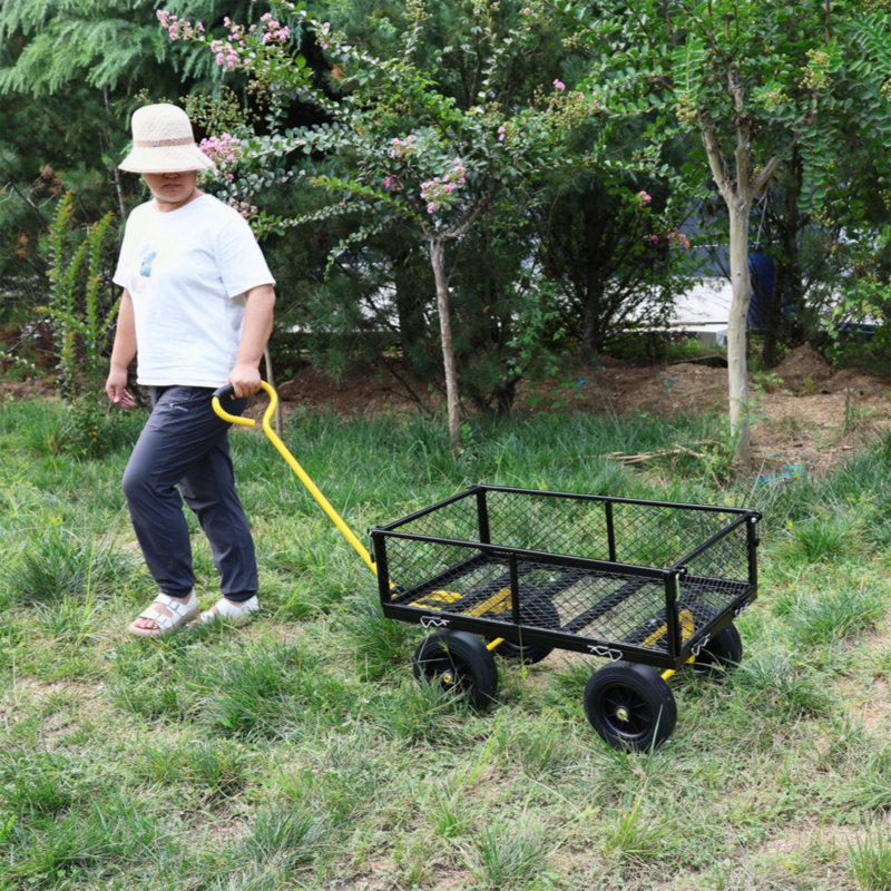 Black and Yellow Steel Garden Wagon with Solid Wheels